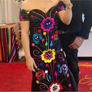 Colorful Floral Embroidered Dress